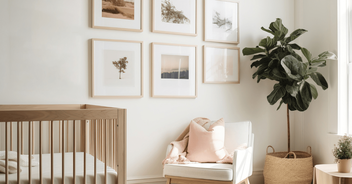 Baby room with a wall gallery.